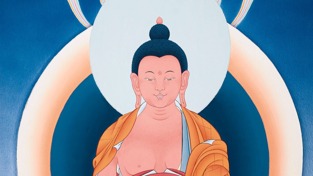 Buddha Amitabha – seinämaalaus Karma Guenin retriittikeskuksessa